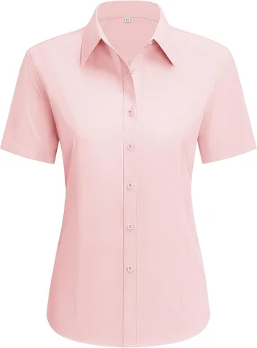 Vista 28 de siliteelon Camisas de vestir para mujer, de manga corta, de algodón, camisa con botones abajo, camisa básica con botones arriba, camisas con cuello