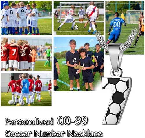 Vista 5 de ZRAY Collar con número de fútbol para niños, dije de acero inoxidable, cadena de plata de 22 + 2 pulgadas, regalo de fútbol personalizado