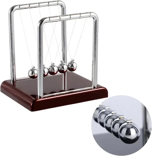 Vista 8 de Cuna de Newton Bolas de Equilibrio, Bolas de Péndulo con Base Negra, Péndulo Cuna de Newton, Decoración de Escritorio para Hombres, Juguetes