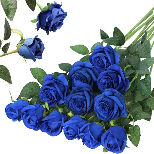 Vista 22 de Hawesome - Ramo de 12 rosas artificiales de seda con tallo largo para decoración del hogar, boda, fiesta (Negro-1)