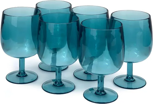 Vista 24 de Yalin Juego de 6 vasos apilables irrompibles de plástico acrílico para vino y agua de 12 onzas (azul, 12 onzas)