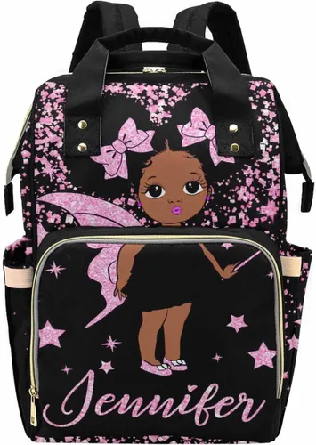 Vista 19 de Bolsa de pañales personalizada con purpurina brillante, color rosa, oro rosa, rubor, con nombre, bolsas de pañales de viaje, mochila casual