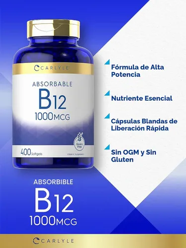 Vista 3 de Carlyle Vitamina B12 1000 mcg Absorbable 400 cápsulas blandas