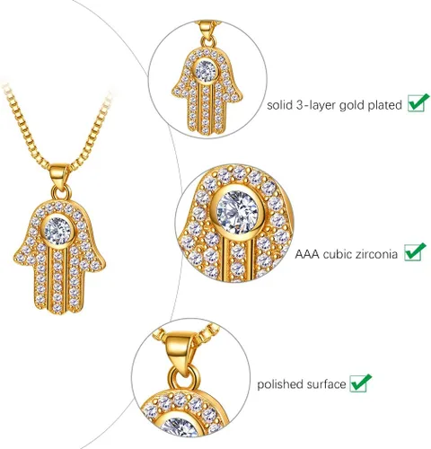 Vista 5 de Suplight Collar de plata de ley 925 con estrella judía de David, acero inoxidable, chapado en oro, mano islámica de corazón de Fátima, collares