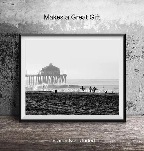 Vista 4 de Póster artístico de pared para surf, playa y muelle, decoración única del hogar para playa o casa del lago, habitación familiar, regalo