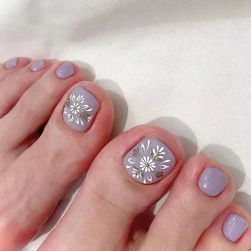 Vista 36 de Uñas postizas acrílicas artificiales negras para los dedos de los pies, ataúd a presión con diseños de flores blancas, uñas postizas reutilizables