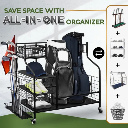 Vista 4 de Yes4All Golf Storage Garage Organizer, Golf Bag Storage Stand and Other Golfing Equipment Rack, Extra Storage Rack for Golf Clubs,Black