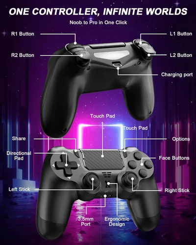 Vista 7 de Quevati Wireless Controller for PS-4, Dual Vibration Game Joystick/Motion Sensing/Touchpad/Speaker/3.5mm Audio Jack Headphone, Upgraded Six-Axis