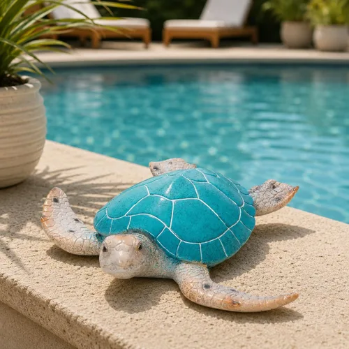 Vista 2 de Decoración de jardín de tortugas marinas, 15.75 pulgadas de largo, azul aguamarina y beige, decoración de pared o mesa para interiores y exteriores