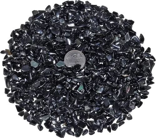 Vista 2 de Piedra pequeña de cristal de obsidiana negra con forma irregular, chips decorativos de cuarzo triturado para curación de joyas, decoración del hogar