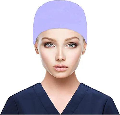 Vista 2 de Gorra Bouffant con bolsa de cola de caballo de botón, cómoda para atar en la espalda, gorra elástica de color sólido para cubiertas de cabello largo