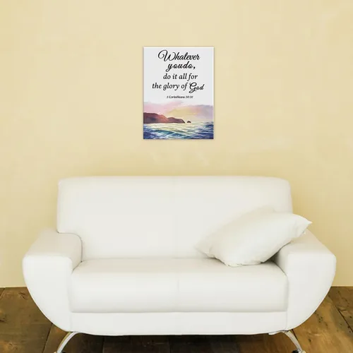 Vista 6 de OTINGQD Arte de pared en lona con escritura bíblica cristiana 1 Corintios 10:31 "Whatever You Do Do It All for the Glory of God" para decoración
