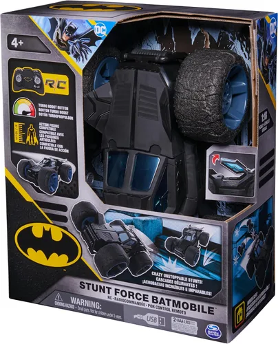 Vista 8 de DC Comics, Batman Stunt Force Batmobile, auto de control remoto para interiores, Turbo Boost y trucos locos, juguetes coleccionables de superhéroes