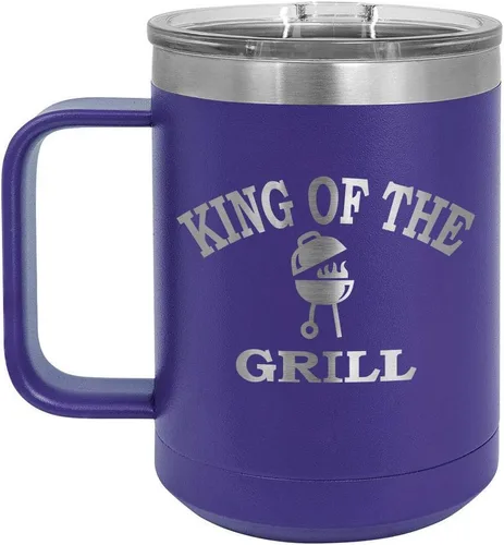 Vista 8 de King Of The Grill Black Taza de café de 15 oz con tapa deslizante Taza de café de viaje aislada Idea de regalo para barbacoa y parrilla