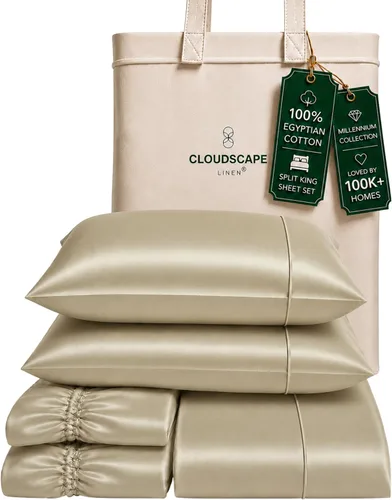 Vista 76 de Cloud Scape Linen - Juego de sábanas de algodón egipcio de doble capa, tamaño individual, tejido de satén de fibra larga, juego de 3 piezas, ropa