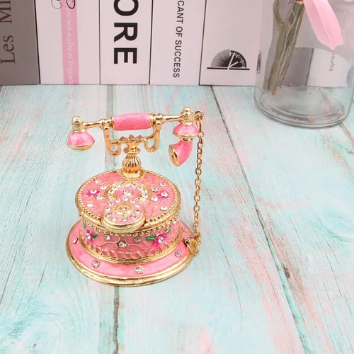 Vista 7 de SEVENBEES - Caja para joyas decorativa esmaltada pintada a mano con bisagras en forma de teléfono