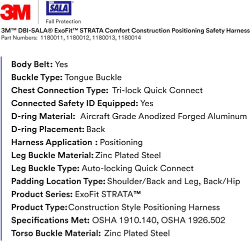 Vista 3 de 3M DBI-SALA ExoFit STRATA Arnés de seguridad de posicionamiento Comfort Construction, OSHA, 1180011, pequeño
