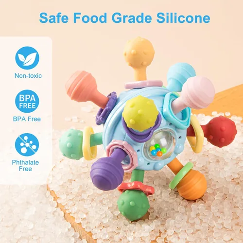 Vista 5 de Juguetes de dentición para bebés, mordedores para bebés, juguetes sensoriales Montessori para 0-6 6-12 meses, regalos para niños de 1 año, niños