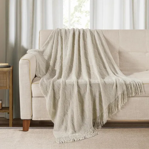 Vista 11 de Bourina Manta de punto decorativa con textura, unicolor y suave, para sofá, 50 x 60 pulgadas, almendra Knitted Throw Blanket 50x60 Inches, Soft
