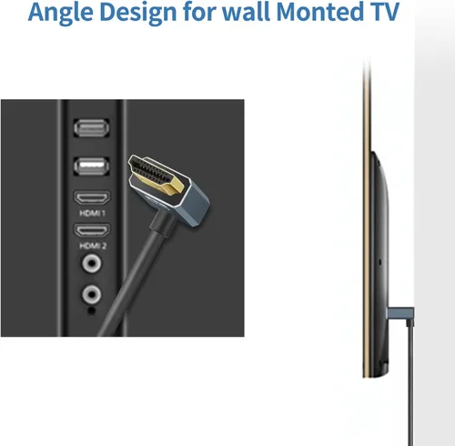 Vista 3 de Twozoh Cable HDMI flexible a HDMI en ángulo descendente de 90° 1 pie, cable HDMI ultra delgado y delgado compatible con 3D/4K @60Hz
