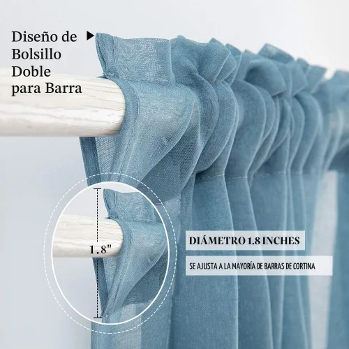 Vista 2 de MIULEE Cenefa Sólida Transparente Azul Polvoriento Aspecto de Lino para Ventana de Cocina, Cenefa de Gasa para Ventanas de Sala de Estar con Azul