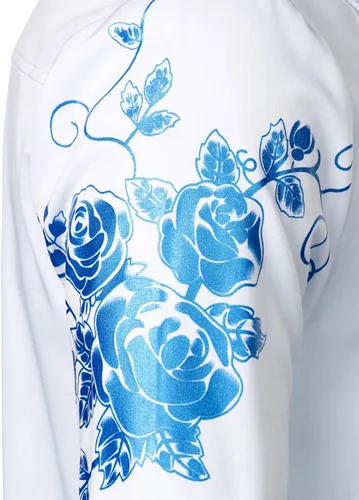 Vista 5 de ZEROYAA Camisas de vestir de manga larga con botones y estampado floral de rosas para hombre