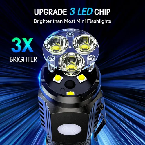 Vista 4 de Linternas recargables de alto lúmenes, paquete de 4 con mini caja de linterna 3 LED Emergency Handheld Flashlight, 5-Modes Mini Rechargeable