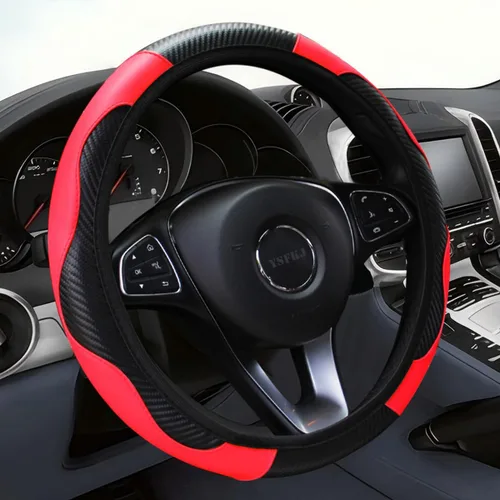 Vista 7 de Funda para volante de automóvil, protector de volante elástico de cuero de microfibra, antideslizante, transpirable, agarre cómodo, universal de 15