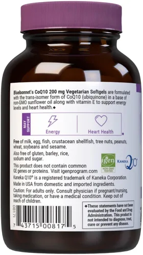 Vista 3 de BlueBonnet Cápsulas blandas vegetarianas CoQ-10, 200 mg, 60