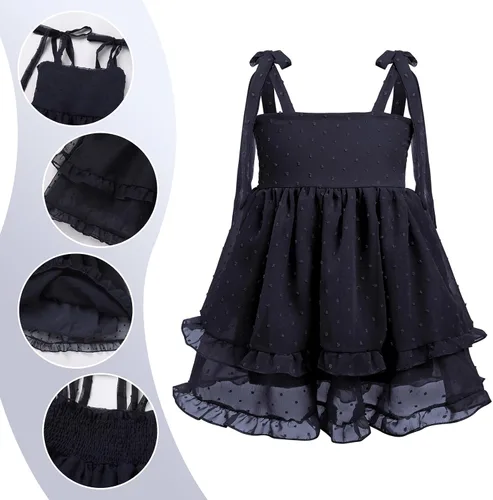 Vista 3 de Vestido de tul de verano para niña pequeña, vestido floral de fiesta de cumpleaños, vestido de boda para niña de las flores, vestido casual