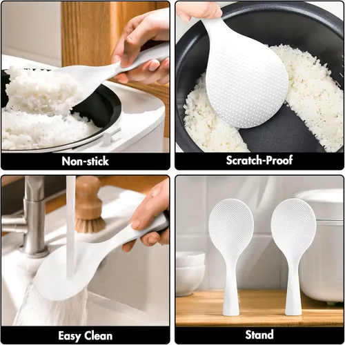 Vista 4 de FireKylin 2 piezas de pala de arroz de plástico, espátula de cuchara de arroz antiadherente, cuchara de olla de arroz resistente al calor (blanco)
