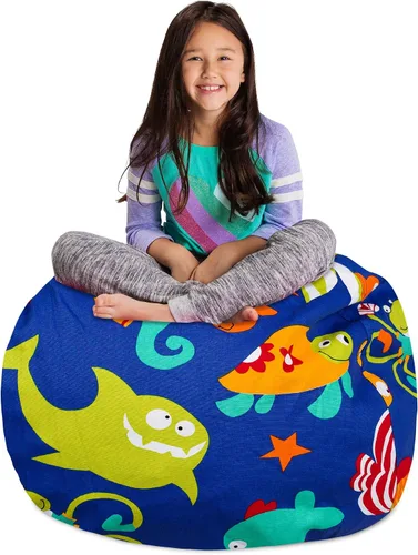 Vista 42 de Posh Creations Funda de puf para niños con almacenamiento para animales de peluche - Organizador de juguetes para niños, Mediano 68.58 cm - Lona