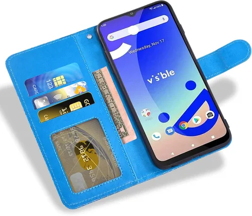 Vista 2 de Asuwish WTVIS01 - Funda de teléfono para teléfono visible de medianoche con protector de pantalla de vidrio templado y cartera de encaje, soporte