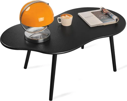 Vista 11 de Mesa de centro pequeña, mesa de centro de nube negra para espacios pequeños, mesa central moderna única e irregular con patas de madera, mesa