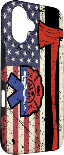 Vista 3 de Funda para iPhone 16 EMT Firefighter American Flag Patriot Paramedic Firefighter