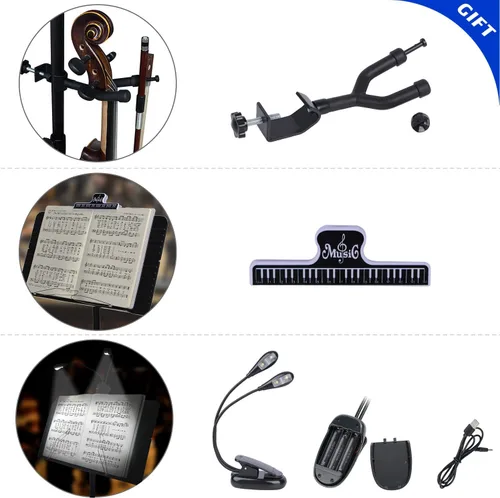 Vista 4 de Klvied Atril Plegable Portátil para Partituras con Colgador de Violín, Negro Negro. Ligero y fácil de transportar para la práctica
