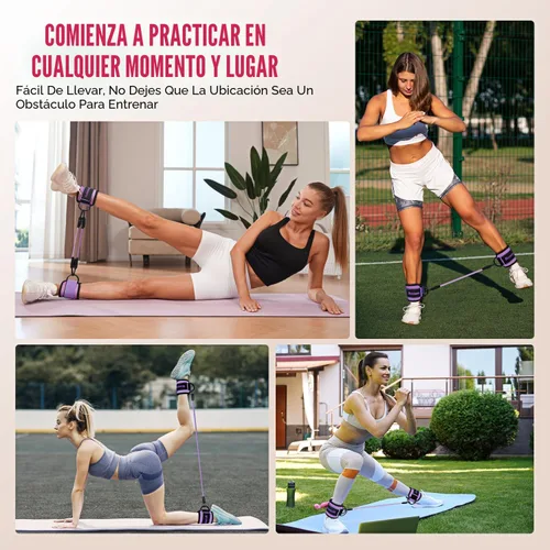 Vista 6 de Bandas de resistencia con puños, bandas de tobillo para entrenamiento, equipo de fitness en casa para piernas y glúteos, bandas de ejercicio