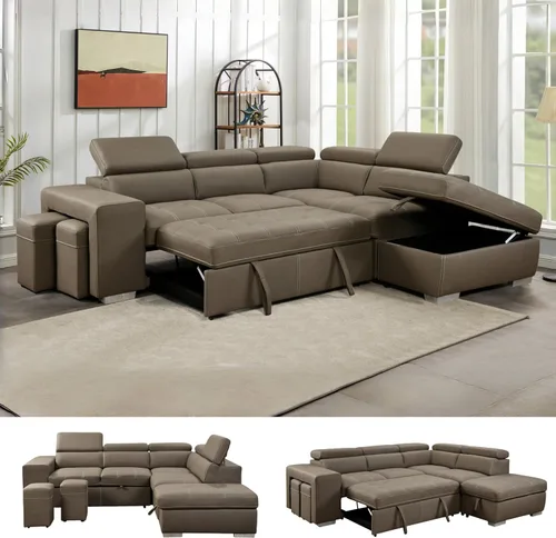 Vista 16 de THSUPER Sofá seccional reclinable de microfibra de 102 pulgadas en forma de L con cama extraíble y chaise de almacenamiento, sofás convertibles