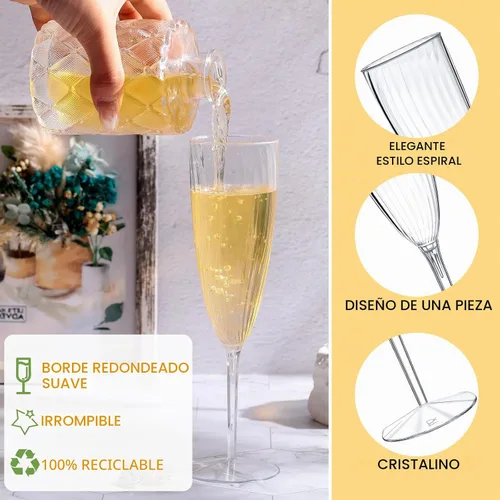 Vista 3 de Gerrii Copas de champán de plástico desechables, copas de champán transparentes, ideales para el hogar, uso diario, boda, tostado, bebida