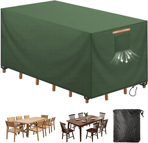 Vista 14 de Funda para silla de mesa redonda de 70 pulgadas, impermeable, 420D, resistente, resistente al viento, funda protectora para muebles de exterior Negro