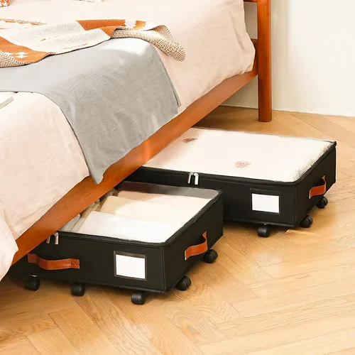 Vista 4 de Freebat Organizador de Almacenamiento Bajo la Cama con Ruedas, Contenedor Bajo la Cama con Tapa Transparente, Caja de Bolsa de Almacenamiento