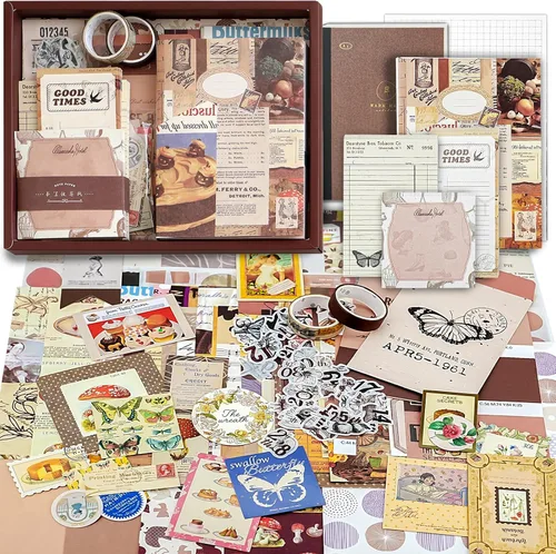 Vista 15 de Kit de Suministros para Scrapbooking, Kit de Scrapbook Estético Botánico Vintage para Bullet Journal Junk Journal A6 Cuaderno de Cuadrícula