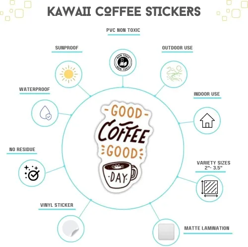 Vista 2 de 100 calcomanías de café Kawaii, lindas calcomanías para tazas de café, calcomanías de Chromebook, calcomanías de vinilo, calcomanías de café