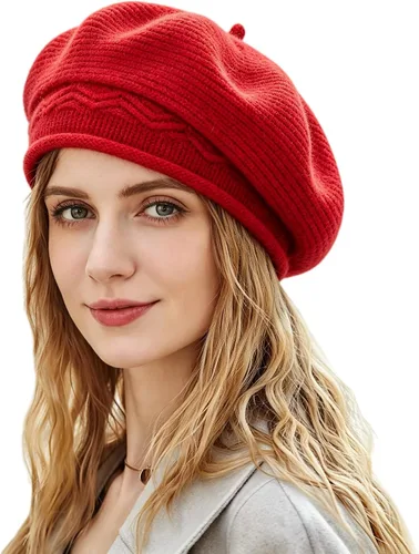 Vista 8 de Sombrero boina para mujer, estilo francés, forro de lana cálido, boina de invierno, moda, gorro tejido de punto Beige