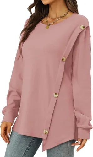 Vista 3 de WIHOLL Sudaderas para mujer de manga larga con cuello redondo suéter tipo túnica sin botones