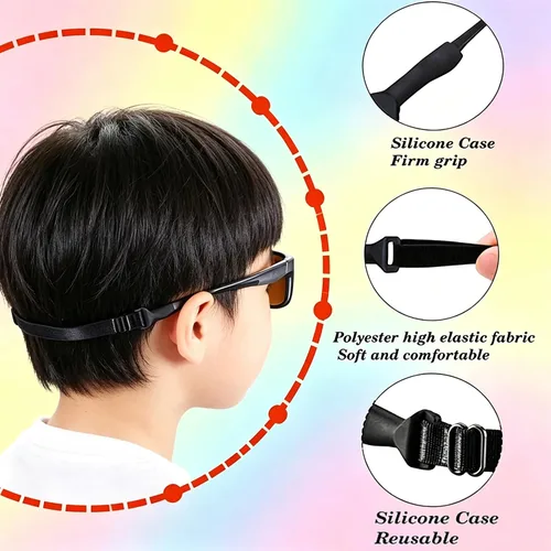 Vista 5 de KSACLE Correa ajustable para lentes, paquete de 4 correas para anteojos sin cola, retenedor de cuerda de ajuste universal, lentes de sol deportivos
