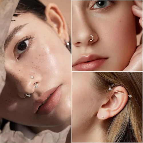 Vista 3 de Kit de 46 a 60 piezas de retenedores transparentes para nariz, tabique, ceja, labio, labio, lengua, vientre, pezón, tragus, cartílago, anillos