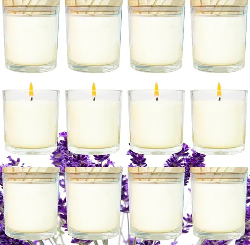 Vista 13 de 12 velas de soja de 6 onzas, juego de velas aromáticas a granel con aroma a rosa, velas de aromaterapia, velas perfumadas para aliviar el estrés