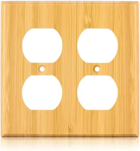 Vista 21 de Placa de Interruptor de Luz Dúplex de Palanca de Madera Maciza de 1 Gang, 4.5" x 4.5", Cubierta de Interruptor de Luz de Bambú de Madera Cruda