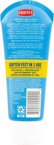Vista 8 de O'Keeffe's Crema renovadora intensa para pies saludables con urea y ácido alfa hidroxi, tubo de 3 onzas, exfolia químicamente y suaviza los pies